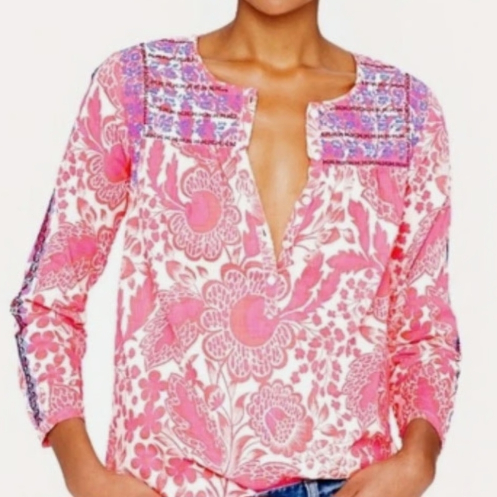 J. Crew Pink Embroidered Floral Women's Tunic